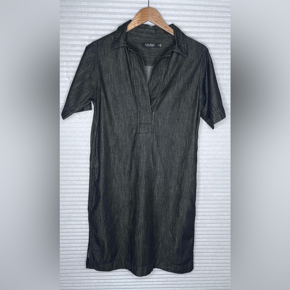 Lauren Ralph Lauren Denim Shift Collar Short Sleeve Dress Women Size S pockets - Picture 2 of 10